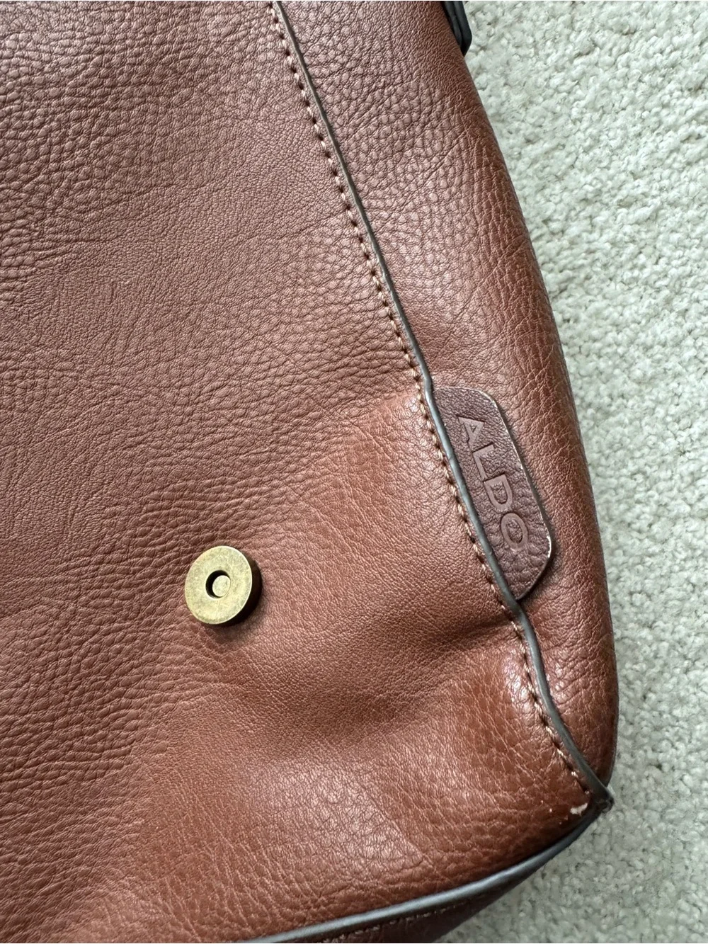 ALDO Men's Dark Brown Leather Messenger Bag with Adjustable Strap